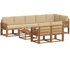 Lauko sofos komplektas su pagalve 9 pcs Natūralus ir bežinis