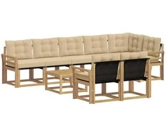 Lauko sofos komplektas su pagalve 9 pcs Balta ir kreminė