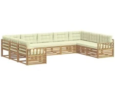 Lauko sofos komplektas su pagalve 9 pcs Balta ir kreminė