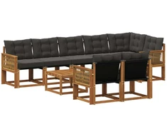 Lauko sofos komplektas su pagalve 9 pcs Natūrali ir juoda