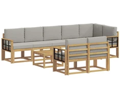 Lauko sofos komplektas su pagalve 9 pcs Balta ir šviesiai pilka