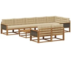 Lauko sofos komplektas su pagalve 9 pcs Natūralus ir bežinis