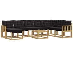 Lauko sofos komplektas su pagalve 9 pcs Balta ir juoda