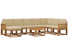 Lauko sofos komplektas su pagalve 9 pcs Natūralus ir bežinis
