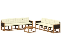 Lauko sofos komplektas su pagalve 9 pcs Natūralus ir grietinėlė