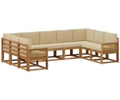 Lauko sofos komplektas su pagalve 9 pcs Natūralus ir bežinis