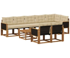 Lauko sofos komplektas su pagalve 9 pcs Natūralus ir bežinis
