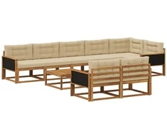 Lauko sofos komplektas su pagalve 9 pcs Natūralus ir bežinis
