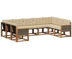 Lauko sofos komplektas su pagalve 9 pcs Natūralus ir bežinis
