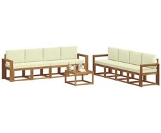 Lauko sofos komplektas su pagalve 9 pcs Natūralus ir grietinėlė