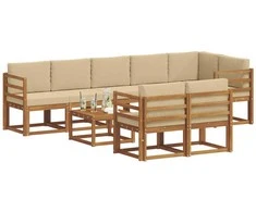 Lauko baldų komplektas Lauko sofos komplektas su pagalve 9 pcs Natūralus ir bežinis