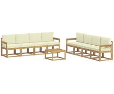 Lauko sofos komplektas su pagalve 9 pcs Balta ir kreminė