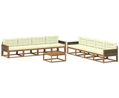 Lauko sofos komplektas su pagalve 9 pcs Natūralus ir grietinėlė