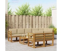 Lauko baldų komplektas Lauko sofos komplektas su pagalve 9 pcs Natūralus ir bežinis