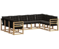 Lauko sofos komplektas su pagalve 9 pcs Balta ir juoda