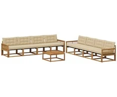 Lauko sofos komplektas su pagalve 9 pcs Natūralus ir bežinis