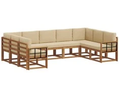 Lauko baldų komplektas Lauko sofos komplektas su pagalve 9 pcs Natūralus ir bežinis