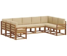 Lauko sofos komplektas su pagalve 9 pcs Natūralus ir bežinis