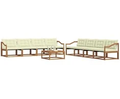 Lauko sofos komplektas su pagalve 9 pcs Natūralus ir grietinėlė