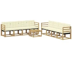 Lauko sofos komplektas su pagalve 9 pcs Balta ir kreminė