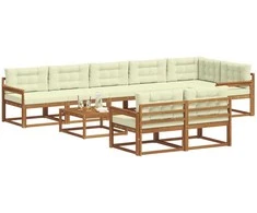 Lauko sofos komplektas su pagalve 9 pcs Natūralus ir grietinėlė