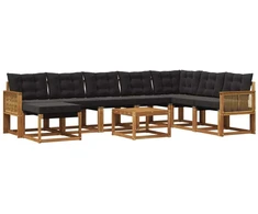 Lauko sofos komplektas 9 pcs Natūrali ir juoda