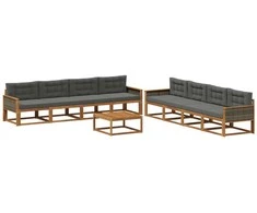 Lauko sofos komplektas su pagalve 9 pcs Natūralus ir antracitas