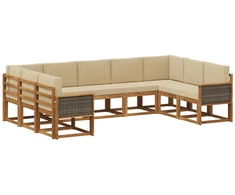 Lauko sofos komplektas su pagalve 9 pcs Natūralus ir bežinis