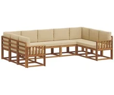 Lauko baldų komplektas Lauko sofos komplektas su pagalve 9 pcs Natūralus ir bežinis