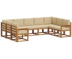 Lauko sofos komplektas su pagalve 9 pcs Natūralus ir bežinis