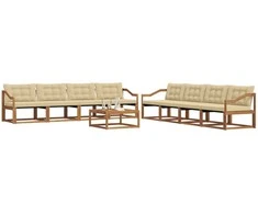 Lauko sofos komplektas su pagalve 9 pcs Natūralus ir bežinis