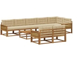 Lauko sofos komplektas su pagalve 9 pcs Natūralus ir bežinis