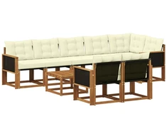 Lauko sofos komplektas su pagalve 9 pcs Natūralus ir grietinėlė
