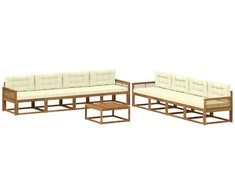 Lauko sofos komplektas su pagalve 9 pcs Natūralus ir grietinėlė