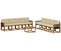 Lauko sofos komplektas su pagalve 9 pcs Natūralus ir bežinis