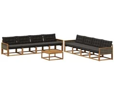 Lauko sofos komplektas su pagalve 9 pcs Natūrali ir juoda