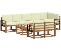 Lauko sofos komplektas su pagalve 9 pcs Natūralus ir grietinėlė
