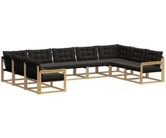 Lauko sofos komplektas su pagalve 9 pcs Balta ir juoda