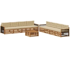 Lauko sofos komplektas su pagalve 9 pcs Natūralus ir bežinis
