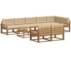 Lauko sofos komplektas su pagalve 9 pcs Natūralus ir bežinis