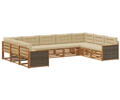 Lauko sofos komplektas su pagalve 9 pcs Natūralus ir bežinis