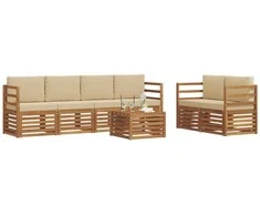 Lauko baldų komplektas Lauko sofos komplektas su pagalve 7 pcs Natūralus ir bežinis