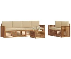 Lauko baldų komplektas Lauko sofos komplektas su pagalve 7 pcs Natūralus ir bežinis