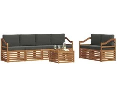 Lauko sofos komplektas su pagalve 7 pcs Natūralus ir antracitas