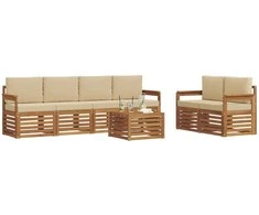 Lauko baldų komplektas Lauko sofos komplektas su pagalve 7 pcs Natūralus ir bežinis