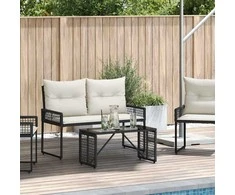 Lauko stalas Juodas 80 x 40 x 40 cm PE Rattan ir Stiklas