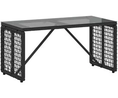 Lauko stalas Juodas 80 x 40 x 40 cm PE Rattan ir Stiklas