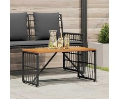 Lauko stalas Juodas 80 x 40 x 40 cm Plienas ir poli ratanas