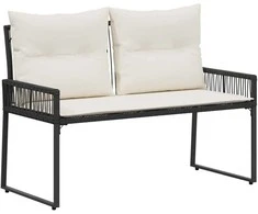 Lauko suolas 4 pcs Juoda ir kreminė balta poliratanas