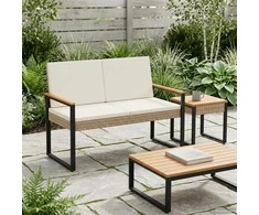 Lauko suolas Bežė ir kreminė balta 107 x 61 x 80 cm poliratanas